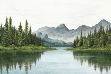 Wall Mural - Landscape lake tree wilderness.