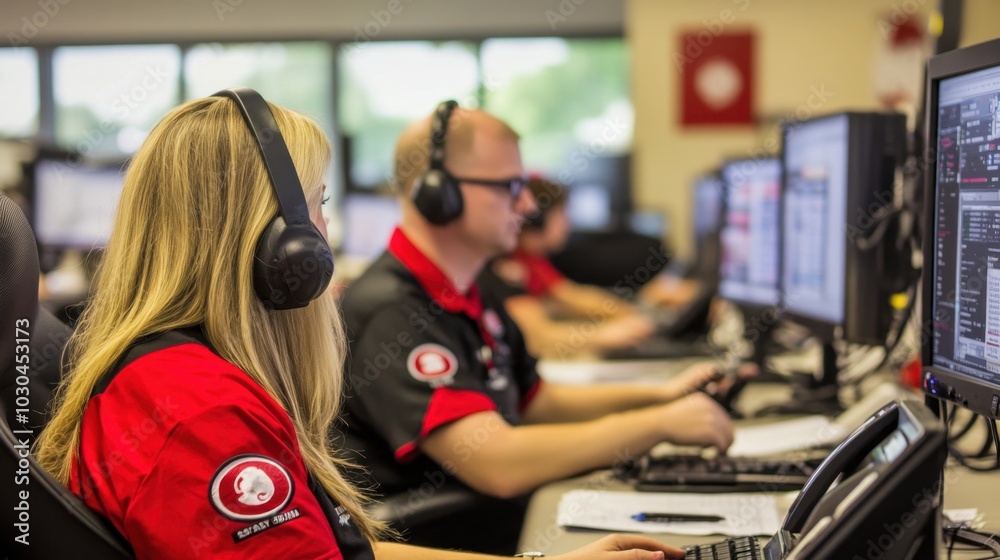 Crisis management team working in an emergency operations center ...