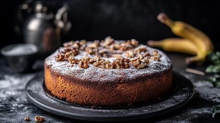 Sticker - Banana cake with icing sugar dusting and walnuts