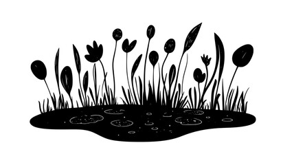 Wall Mural - Bladderwort floating in pond with tiny traps underwater, vector illustration art