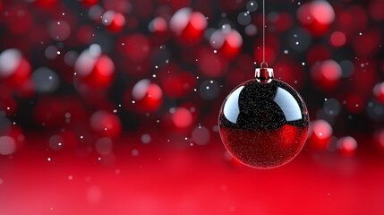 Aufkleber - shiny red and black Christmas ornament hangs against blurred festive background, creating joyful and celebratory atmosphere. ornament sparkles with reflective details, enhancing holiday spirit
