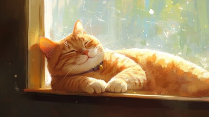 Poster - Relaxing Cat Enjoys Sunlight by the Window