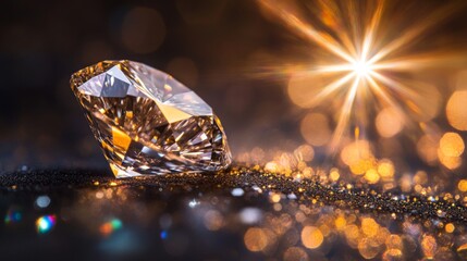 Aufkleber - Sparkling Diamond on Golden Background with Glare