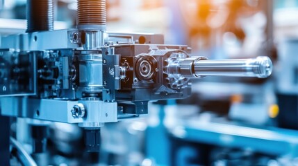 Poster - Injection molding operation in a state-of-the-art plastic factory, European engineer adjusting controls, highly detailed equipment, and precise technology