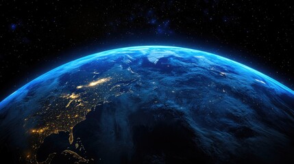 Wall Mural - earth planet, glowing stars in the dark sky.
