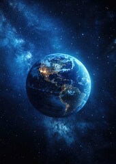 Wall Mural - earth in space with the milky way galaxy in the background.
