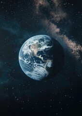 Wall Mural - realistic earth in space with the milky way galaxy, stars and clouds.