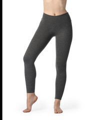 Wall Mural - Woman wearing sports leggings on white background, closeup