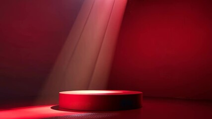 Poster - A red platform sits under a spotlight in a dark room