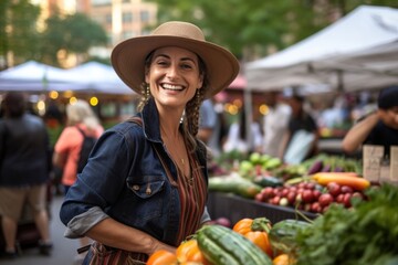 Canvas Print - Market adult smile woman.