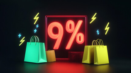 9  Discount Sale Neon Sign Shopping Bags Offer Promotion