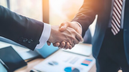 Poster - Two businessmen shake hands, signifying a successful deal.