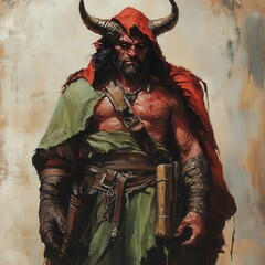 Poster - a painting of a man with a horned head