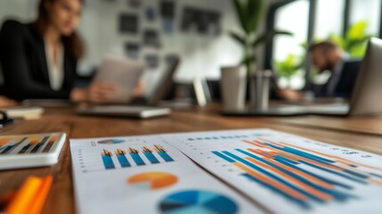 Aufkleber - Business Meeting with Charts and Reports in Office