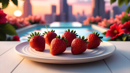 Realistic delicious fresh Strawberry on a plate