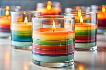 Wall Mural - candles in colorful wax layers within glass texture jar