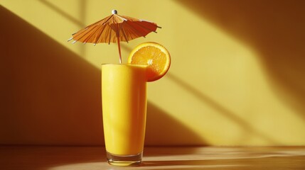 Poster - Bright Yellow Orange Juice with Umbrella Decoration