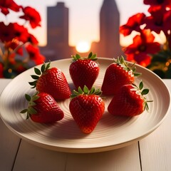 Wall Mural - Realistic delicious fresh Strawberry on a plate