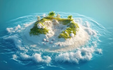 Sticker - A serene tropical island surrounded by clear blue water and gentle waves.