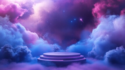 Wall Mural - a vibrant cosmic scene with colorful clouds surrounding a circular platform.