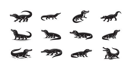 Crocodile Silhouette Vector Illustration set.