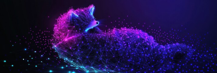 Canvas Print - A digital representation of a fox created with vibrant, glowing particles.