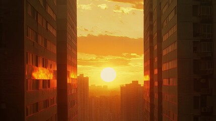 Poster - Stunning Sunset Between High-Rise Buildings