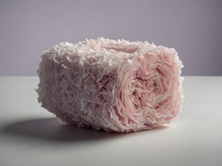 Soft, fluffy pink and white cake or pastry with textured, ruffled surface