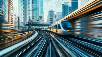 Aufkleber - Fast Moving Train on Urban Tracks in Cityscape