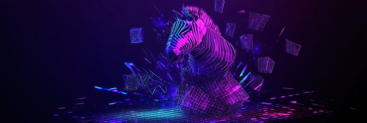 Sticker - A vibrant, digital representation of a zebra, bursting with color and geometric patterns.