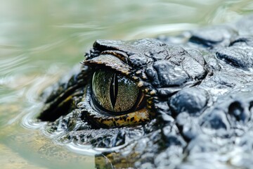 Poster - Close-up of a crocodile's eye partially submerged in water.