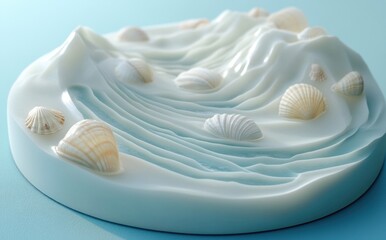 Canvas Print - A serene depiction of ocean waves with seashells on a smooth surface.