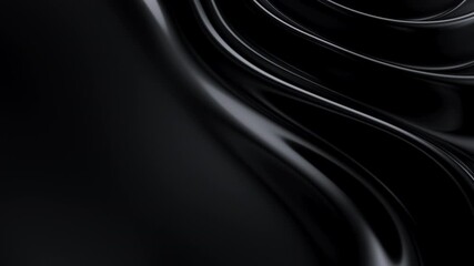 Poster - Abstract reflective ripples on black surface. Dark water waves. Satin crumples. Loop 3d render animation