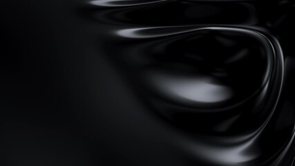 Poster - Abstract reflective ripples on black surface. Dark water waves. Satin crumples. Loop 3d render animation