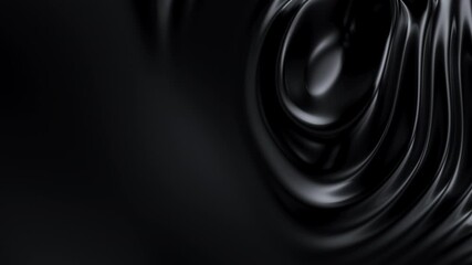 Poster - Abstract reflective ripples on black surface. Dark water waves. Satin crumples. Loop 3d render animation