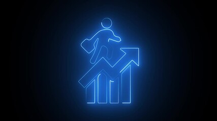 Business improve concept Glowing neon line of man icon above growing index isolated on transparent background video.