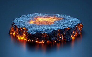 Poster - A glowing lava formation surrounded by rocky terrain, showcasing volcanic activity.