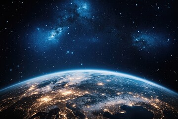 Wall Mural - a beautiful dark blue sky with stars and earth.