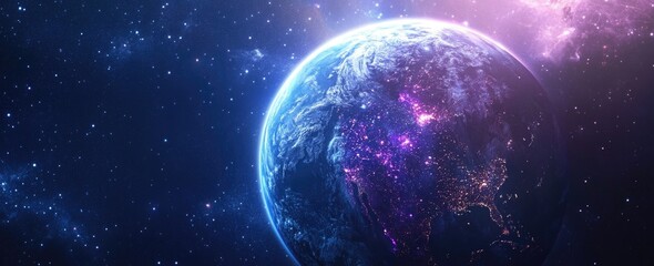 Wall Mural - planet earth with city lights at night, a space concept.
