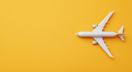 Wall Mural - White airplane model on a yellow background.