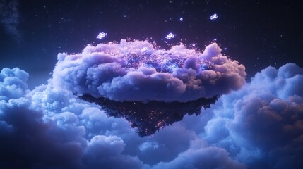 Wall Mural - a floating cloud formation illuminated with ethereal lights in a cosmic setting.