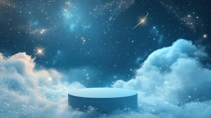 Wall Mural - a serene cosmic scene with a circular platform surrounded by clouds and stars.