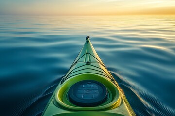 Kayaking on calm waters at sunset, with vibrant reflections and a serene atmosphere in nature's embrace. Generative AI