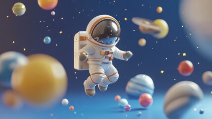 Wall Mural - a whimsical astronaut floats among colorful planets in a dreamy space scene.