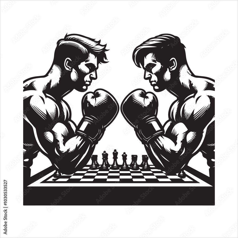 Fight Night Boxers Locked in Fierce Combat Stance , black colour vactor ...