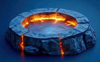 Poster - A circular stone structure with glowing lava, resembling a hot spring or volcanic feature.