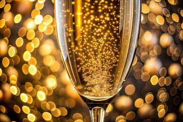Wall Mural - close-up of champagne bubbles with golden glass texture