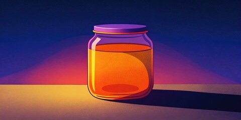 Poster - Empty glass jar glowing under a vibrant sunset.