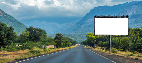 Wall Mural - highway advertisement banner with a blank png screen and transparent background, providing a ready-t