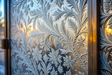 Wall Mural - etched glass door with floral pattern and glass texture